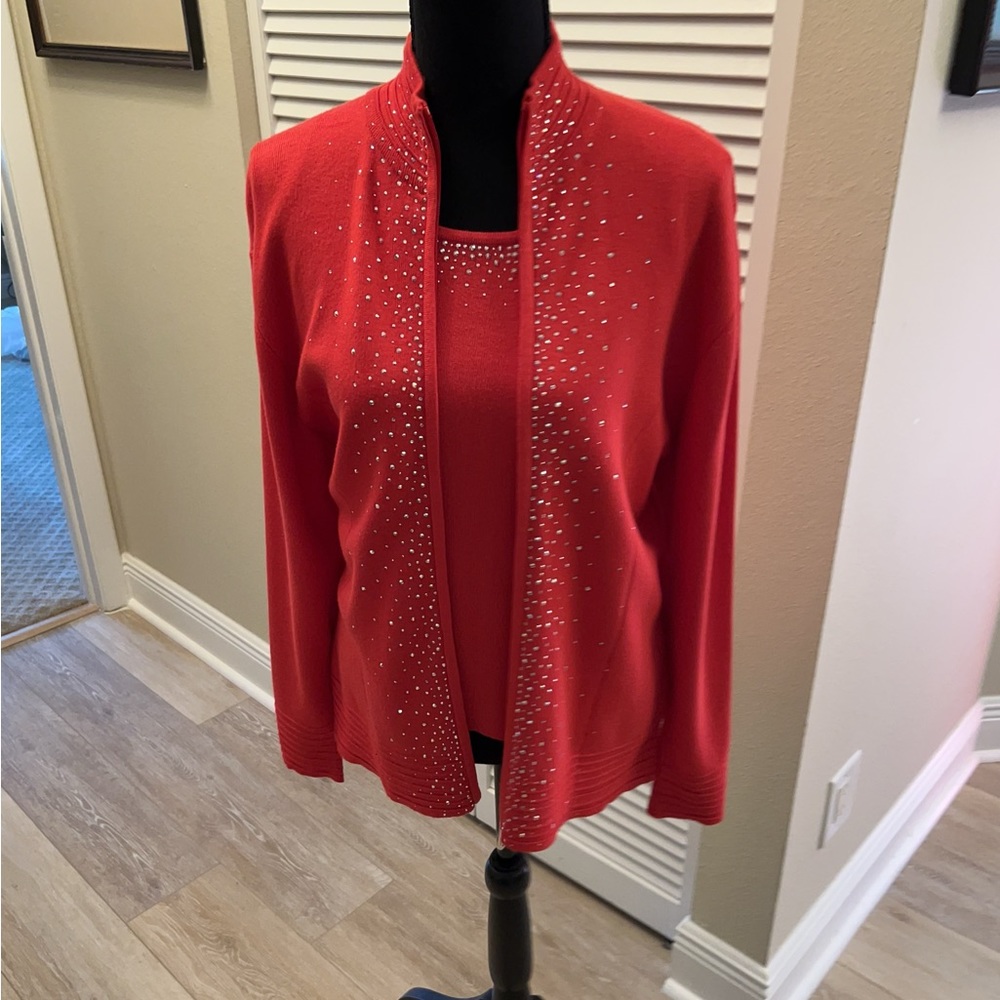 2 Piece RED Sweater Outfit w/Crystals and Original Tags /Christine Alexander